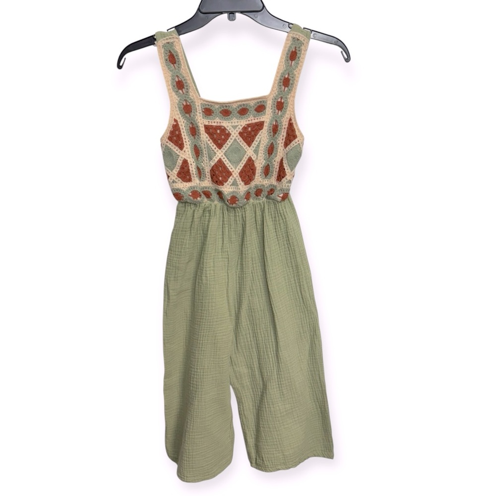Love‎ Squared Green Blush Pink and Rust Girls  Romper Size 8